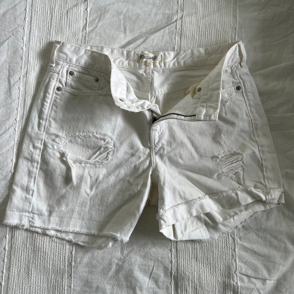 Madewell Ripped White Denim Short - Size 28